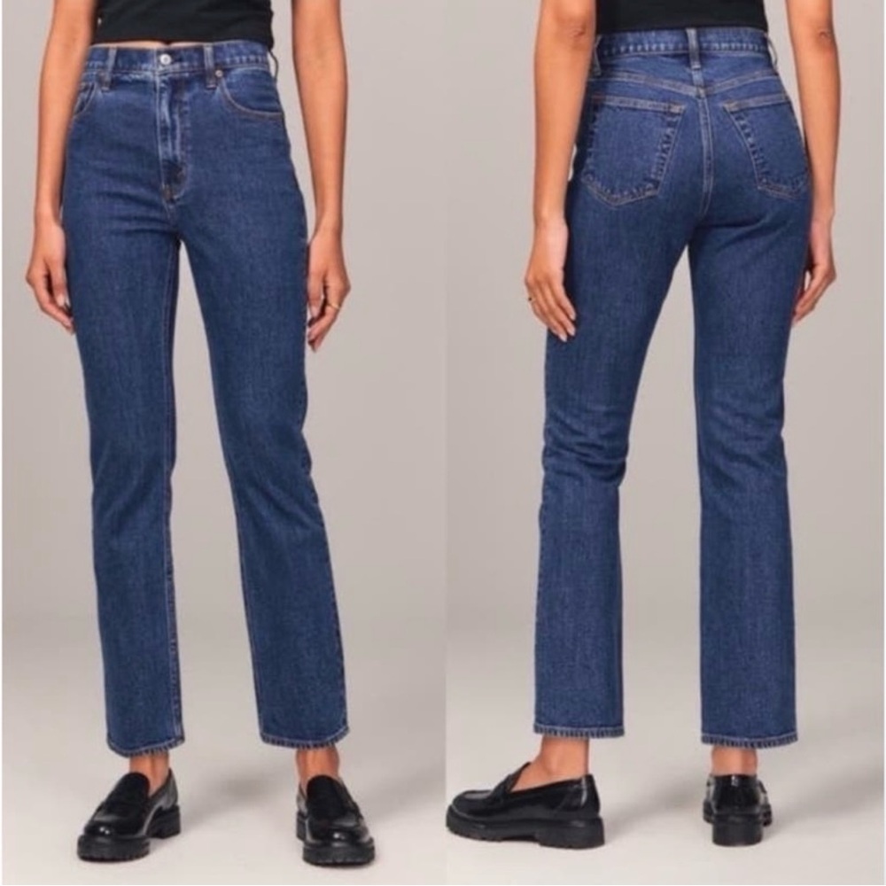 Abercrombie & Fitch Curve Love Blue Ultra High Rise Ankle Straight Jeans Size 32
